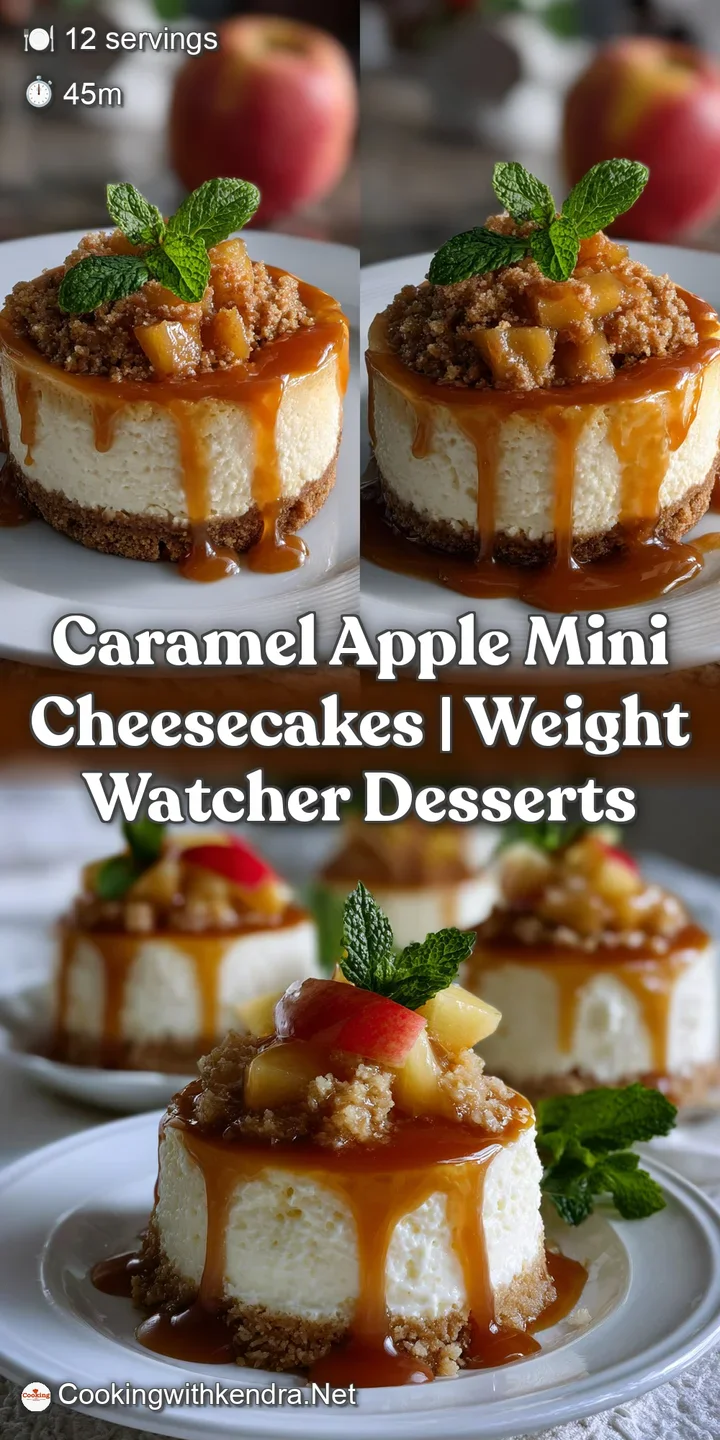A close-up of a mini cheesecake showcasing a creamy filling and a luscious caramel drizzle. The spiced crust offers a deli...