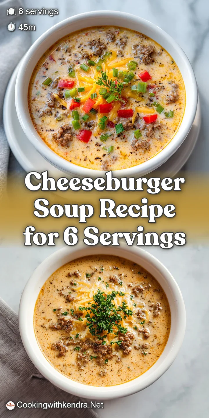 Close-up: Cheesy, bubbling surface of cheeseburger soup with flecks of ground beef, promising warmth and deliciousness in ...