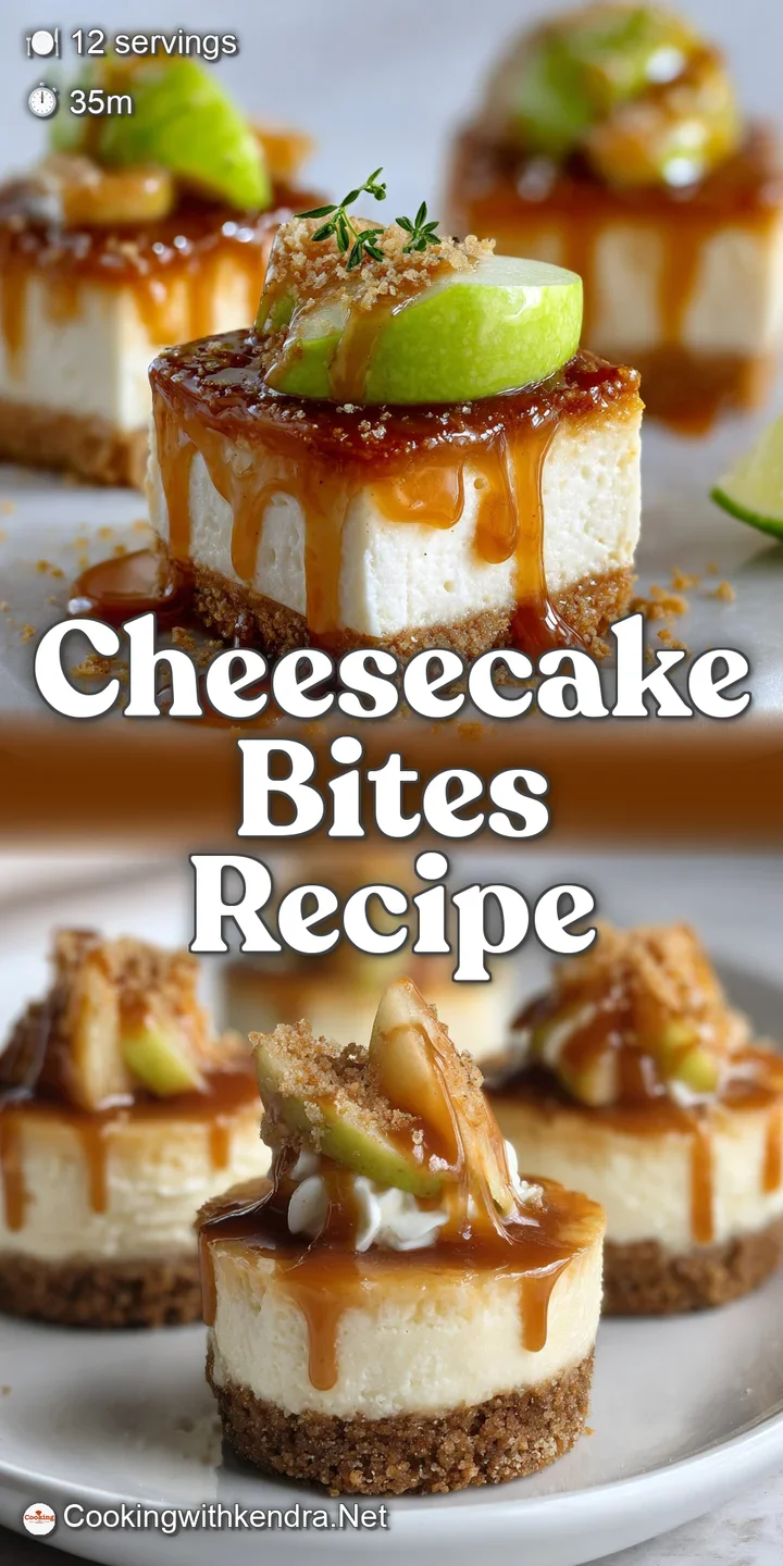 Close-up of a caramel apple cheesecake bite: creamy filling, glistening caramel, and a hint of apple nestled atop a crumbl...