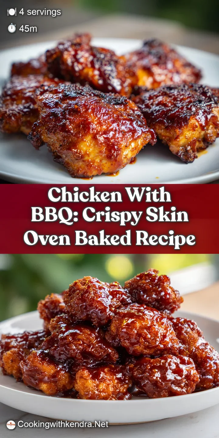 Close-up of juicy BBQ chicken, glistening with a rich, dark sauce, showing texture and a hint of herbs, ready to eat.