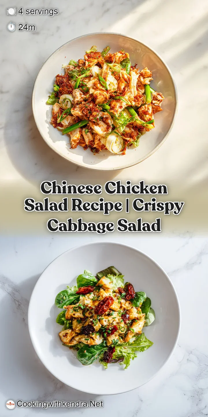 Close-up of a Chinese chicken salad. See the light dressing, glistening noodles, shredded chicken, and vibrant green lettu...