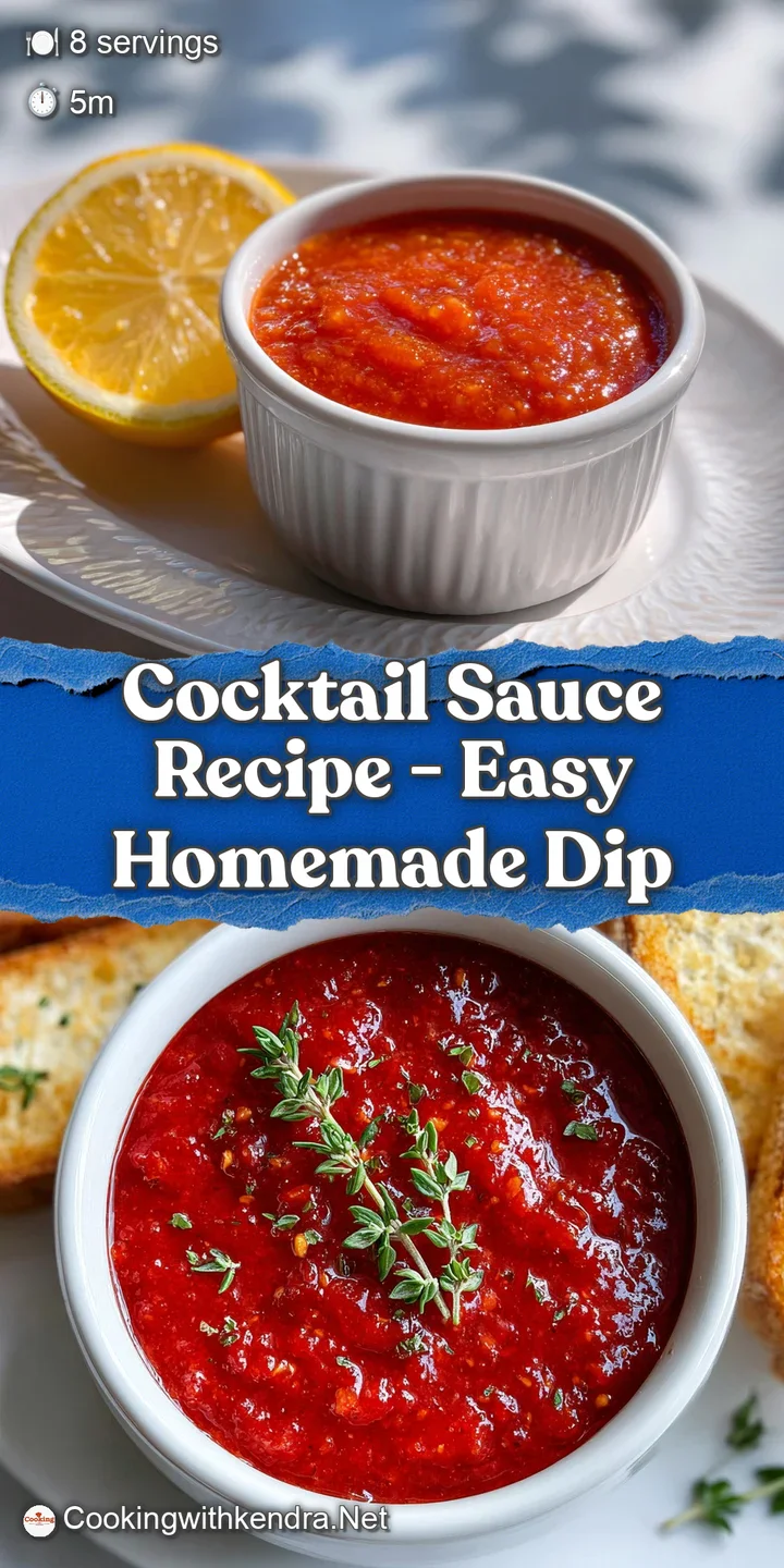 Appetizing close-up of cocktail sauce, showcasing the deep red color, horseradish bits, and glossy sheen, hinting at zesty...