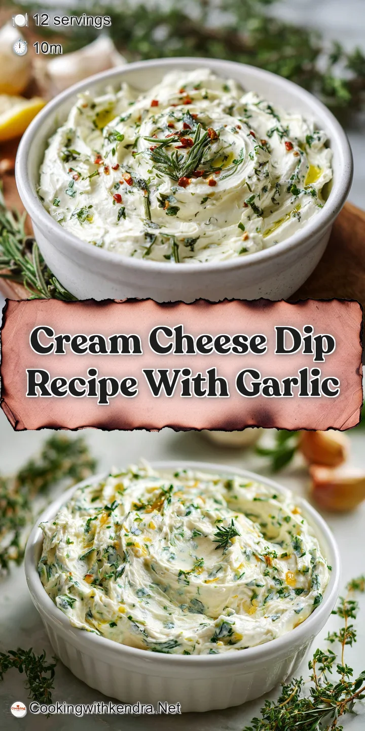 Close-up: Rich, white cream cheese dip flecked with green herbs and visible bits of garlic, promising a flavorful bite.