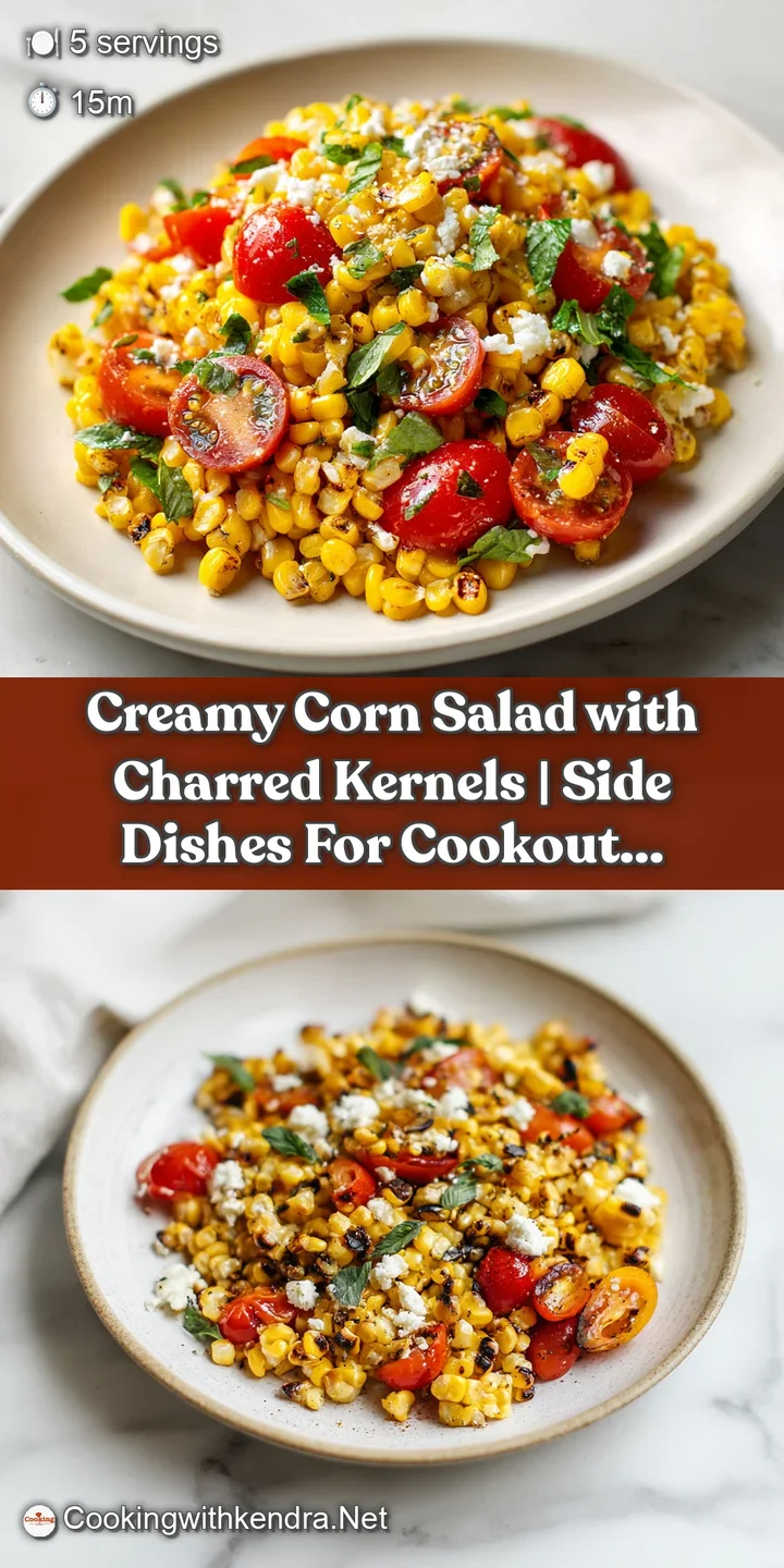 Close-up of juicy corn salad: charred kernels glisten, herbs are bright green, and the creamy dressing invites a taste.