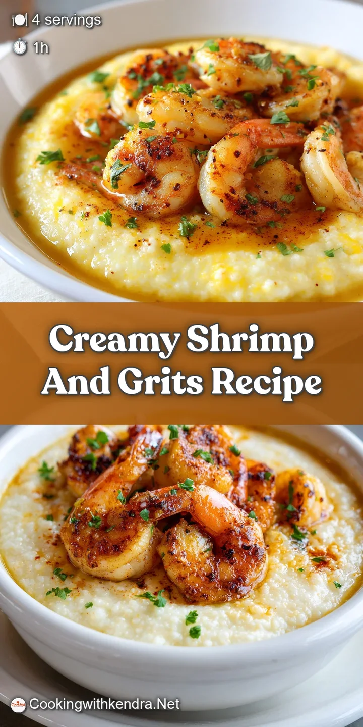 Close-up showcases tender shrimp nestled in warm, comforting grits with peppery seasoning visible, creating a mouthwaterin...