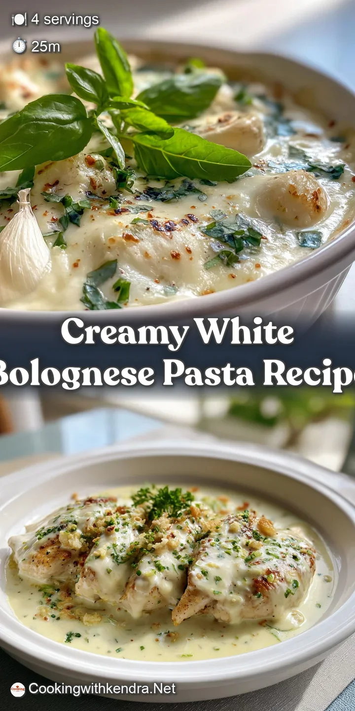 Close-up of creamy white sauce clinging to perfectly cooked pasta. Garlic bits offer golden color contrast. Steam rises in...