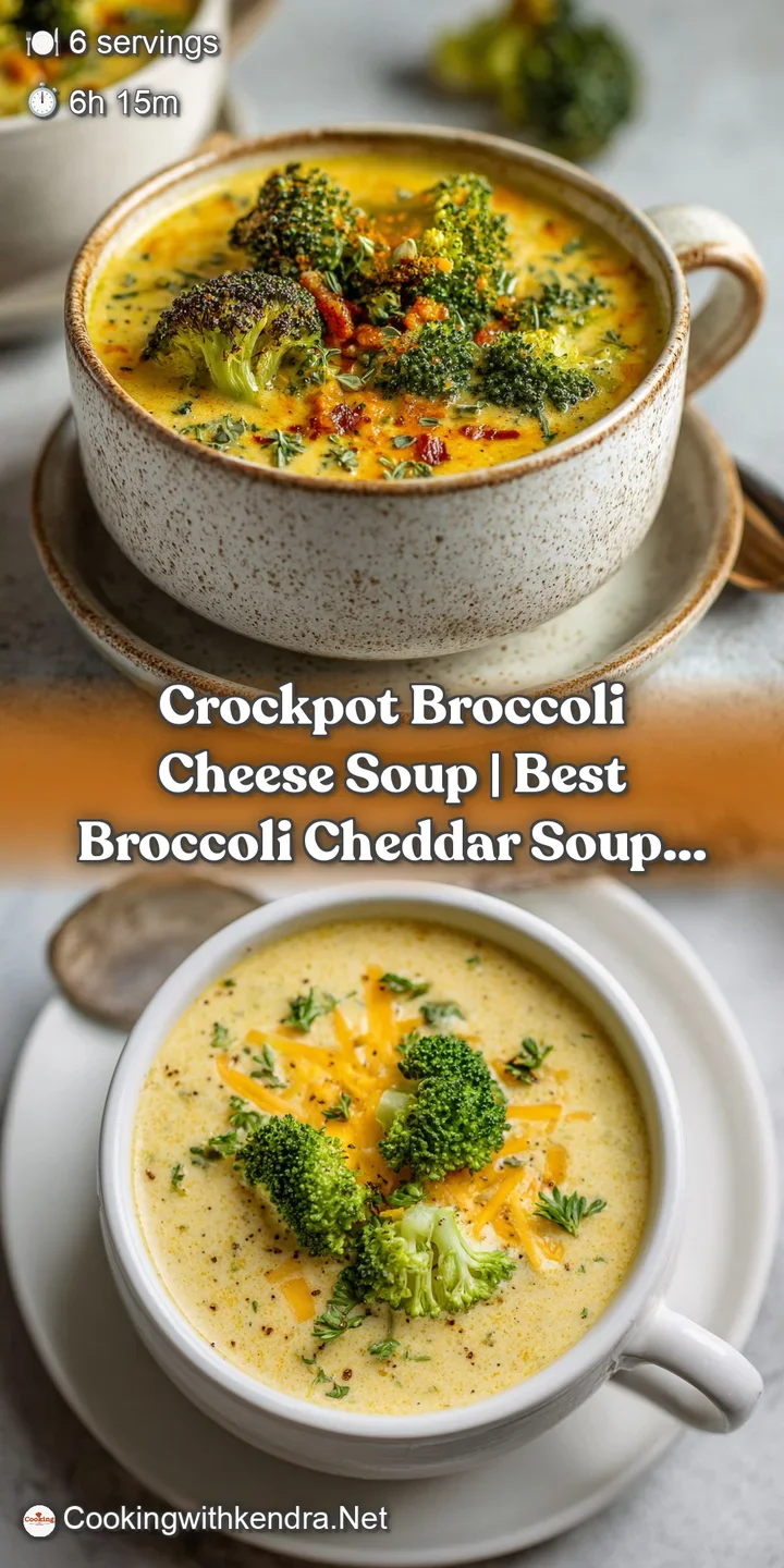 A close-up of thick, bubbling broccoli cheddar soup with tender green florets and a creamy, golden texture.