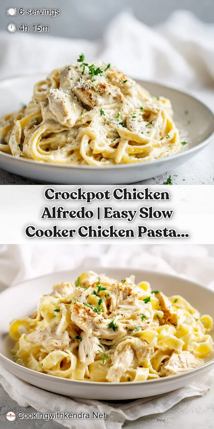 Close-up of al dente fettuccine noodles coated in a velvety, pale cream sauce with visible strands of tender chicken.