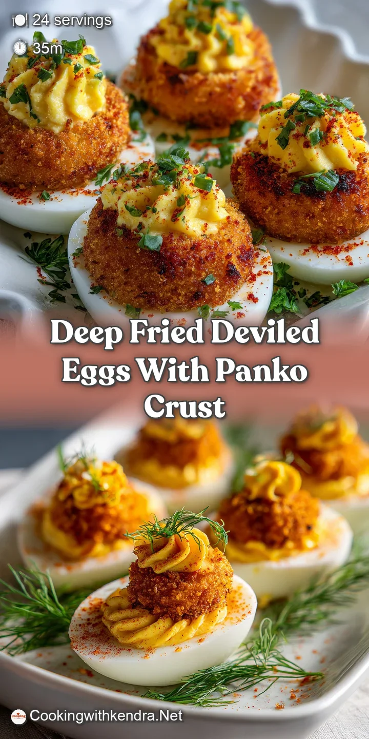 Close-up of a perfectly fried deviled egg showcasing the golden crust and creamy yolk center, tempting and delicious.