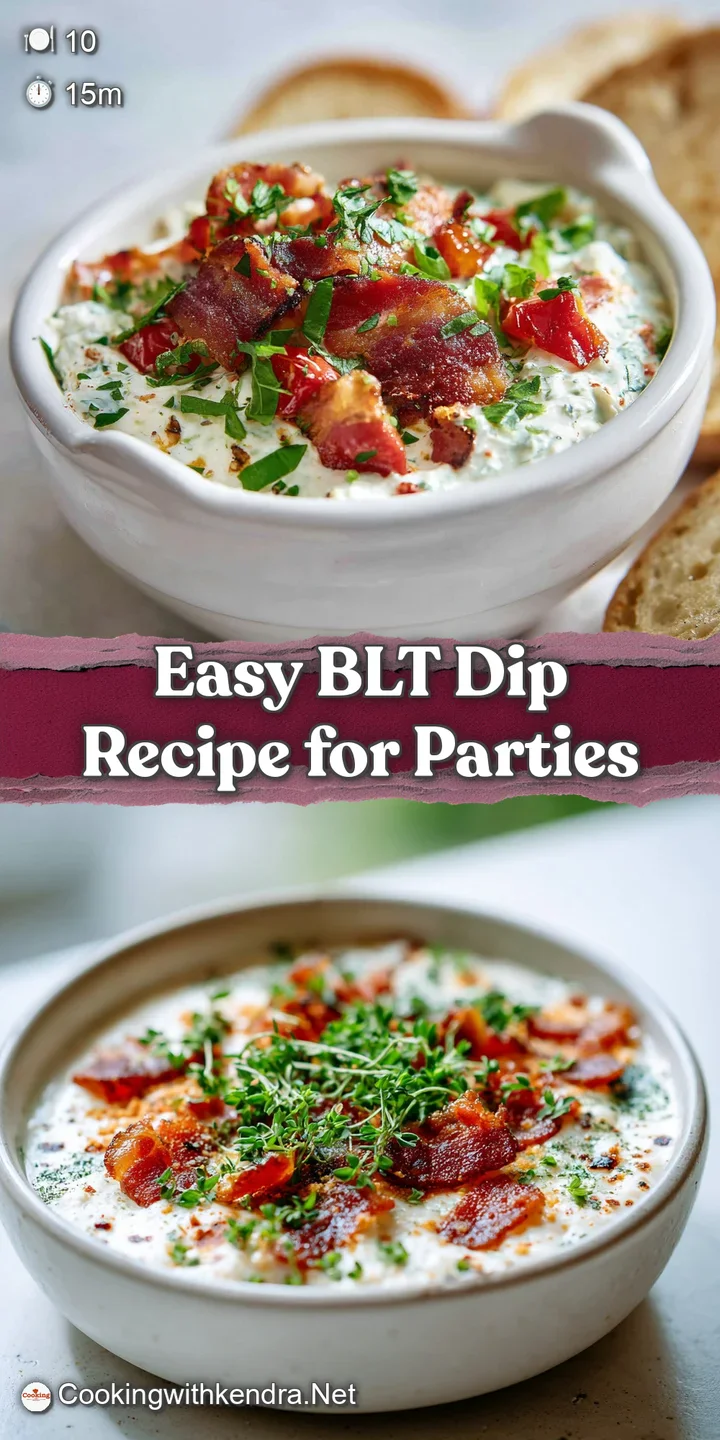 Close-up of BLT dip: creamy texture with bright red tomato chunks and crispy bacon. Appetizing, fresh, and full of flavor.