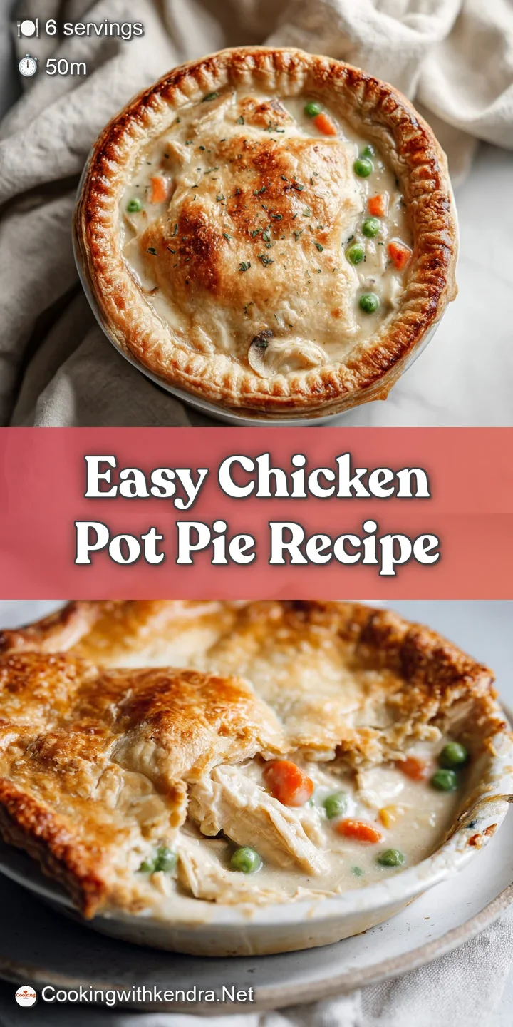 Close-up of a steaming chicken pot pie filling with tender chicken, bright vegetables and a rich, creamy sauce peeking thr...