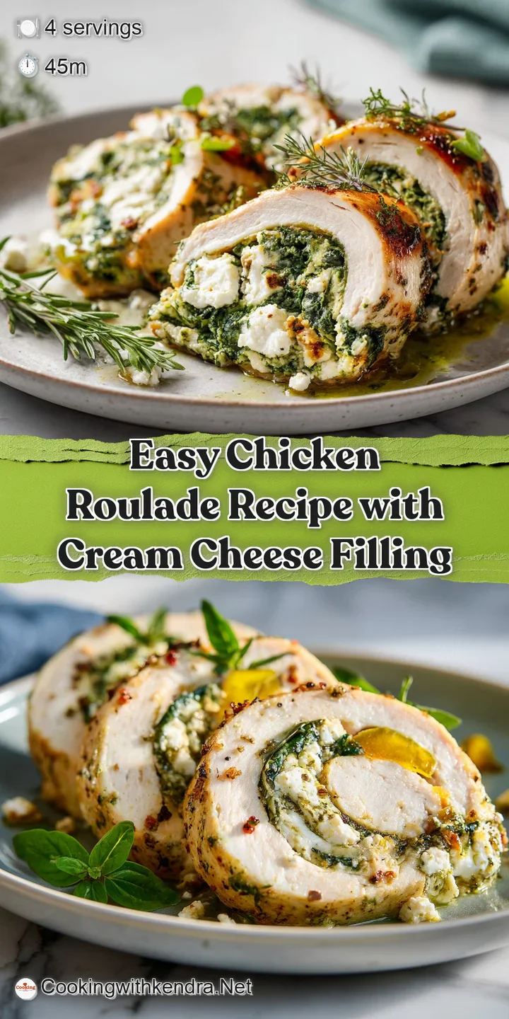 Close-up of tender chicken roulade, showcasing the smooth cream cheese filling and perfectly browned exterior &ndash; an enticin...
