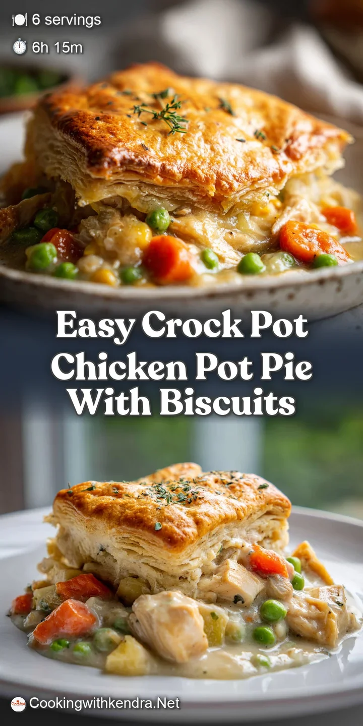 Close-up of a rich, creamy chicken pot pie bubbling with steam. Golden-brown biscuit hints at the savory filling beneath.