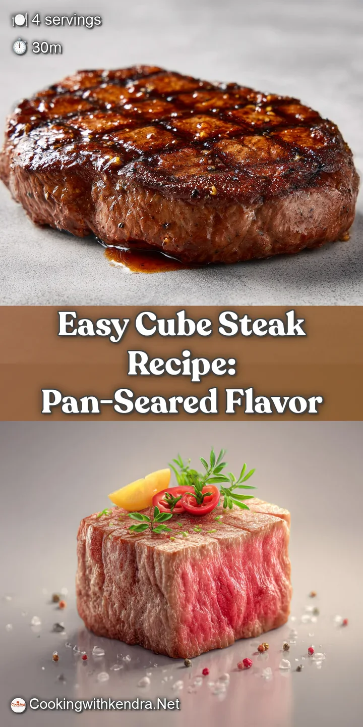 Close-up of a juicy cube steak, glistening with savory pan juices, showcasing its tender texture.