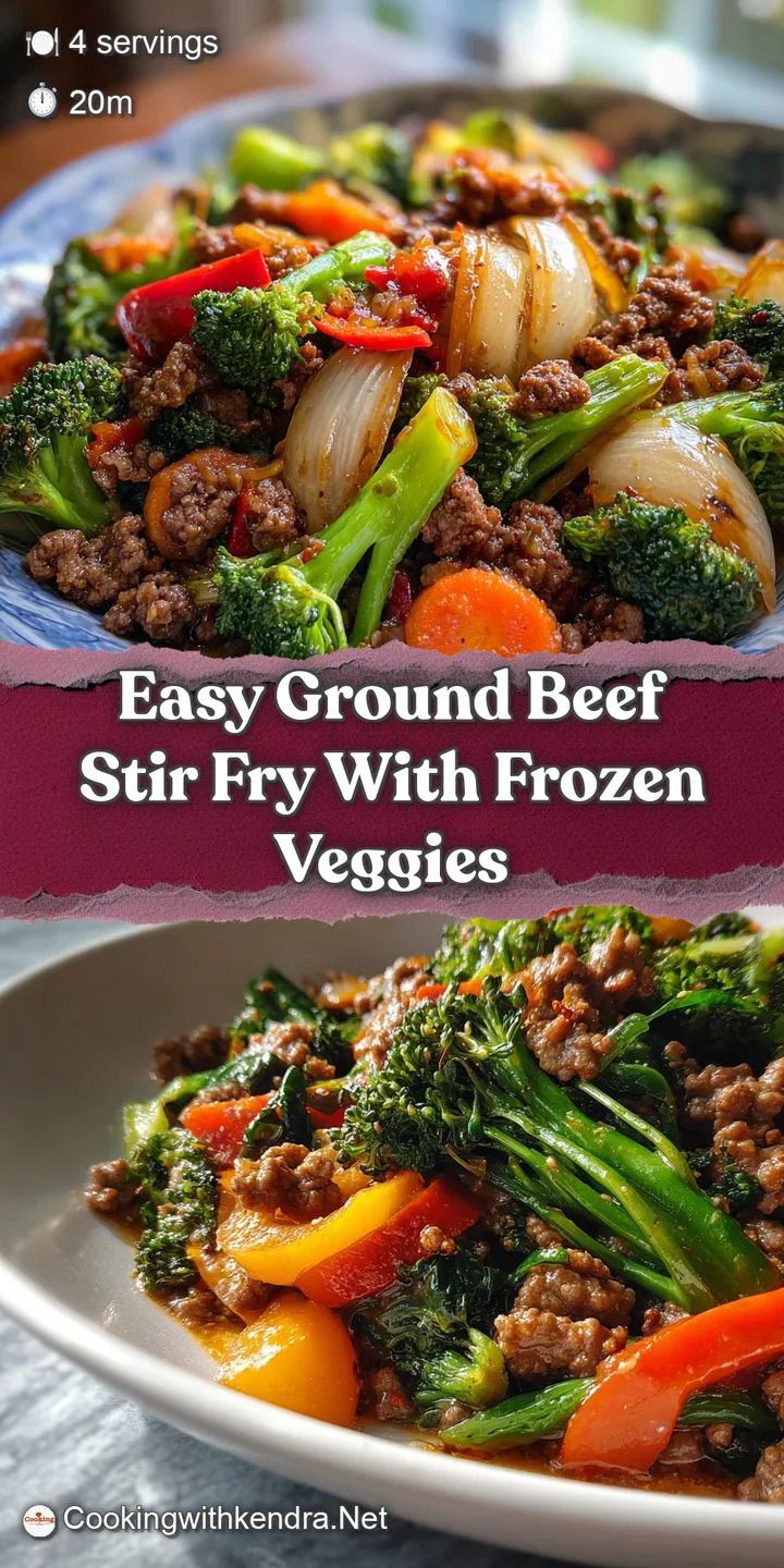 Close-up of glistening ground beef and crisp-tender vegetables coated in a rich, savory sauce, showcasing appetizing textu...