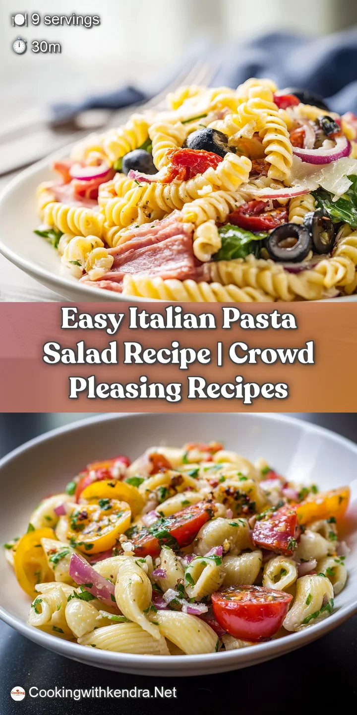 Close-up reveals tender pasta, juicy tomatoes, and verdant herbs coated in a glistening, tangy dressing.