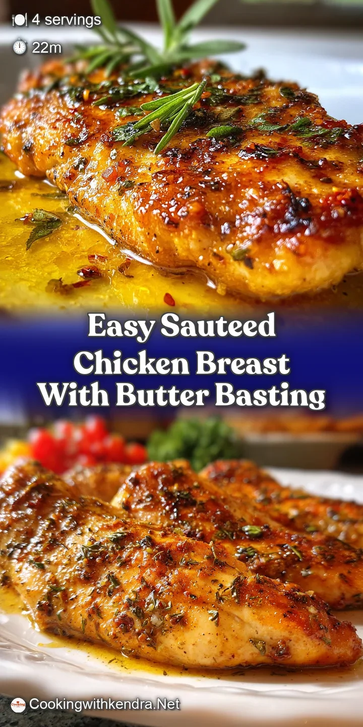 Close-up of a juicy, golden-crusted chicken breast with herbed pan sauce. A comforting dish, radiating warmth and savory f...