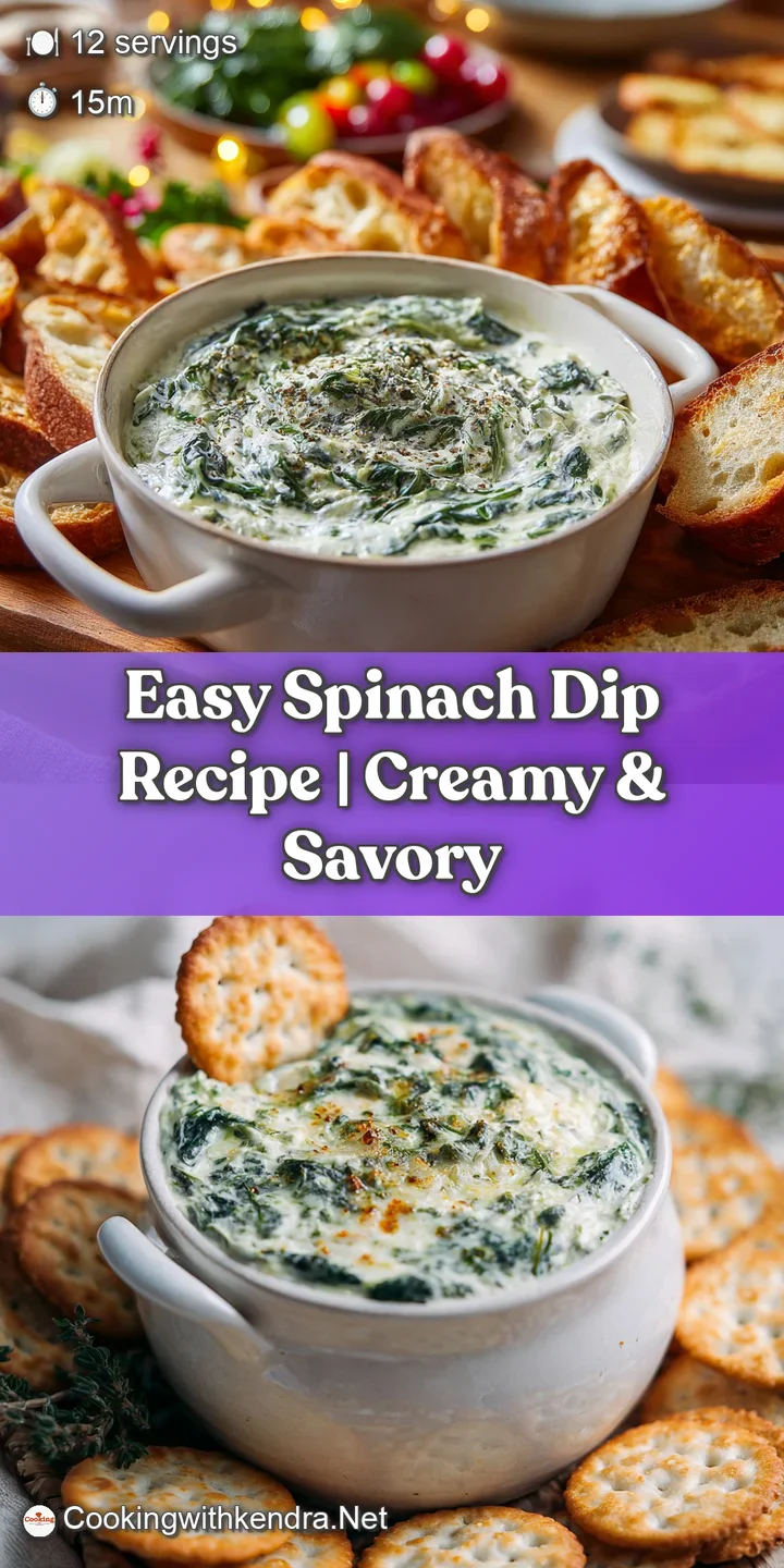 Close-up of a bubbly, creamy spinach dip with visible spinach strands and melted cheese, served warm with toasted baguette...