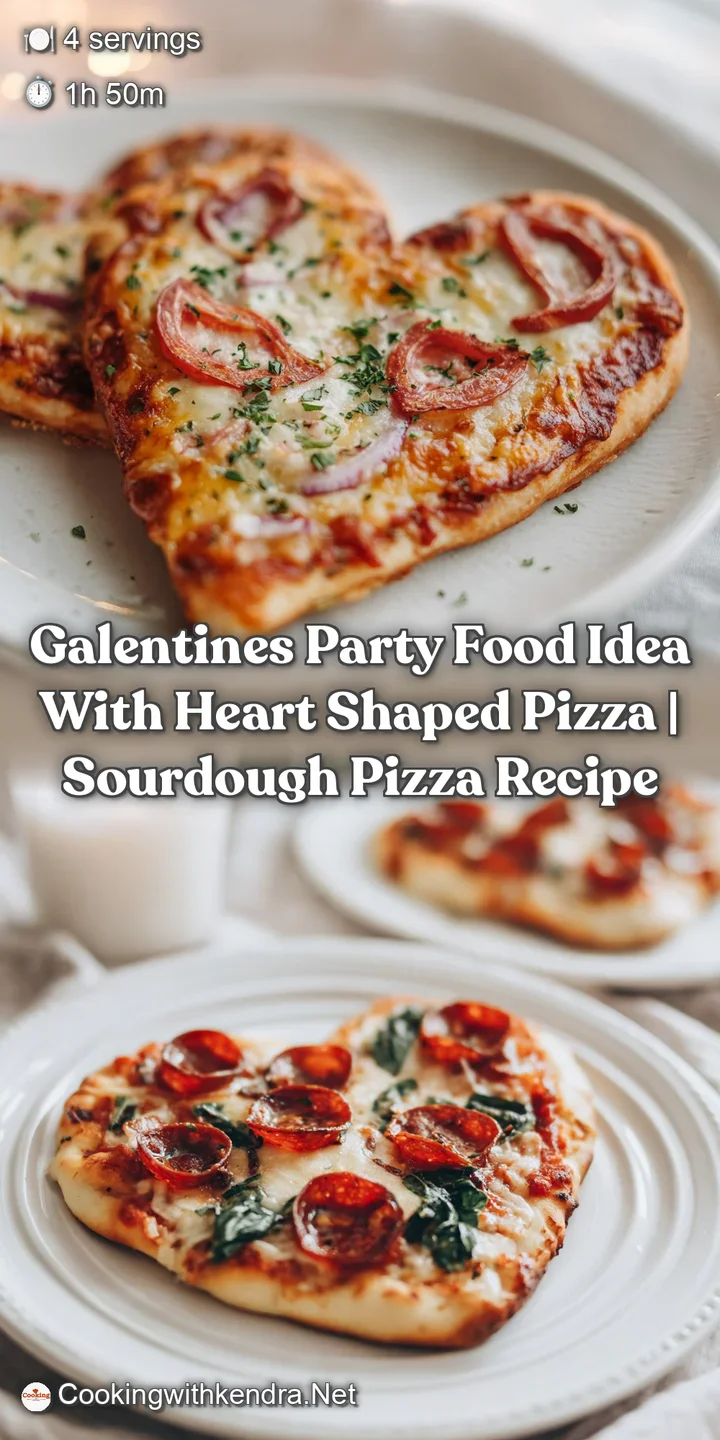 Close-up shot of a warm, tangy sourdough pizza crust with bubbly texture. Heart-shaped with melted cheese & colorful tomat...