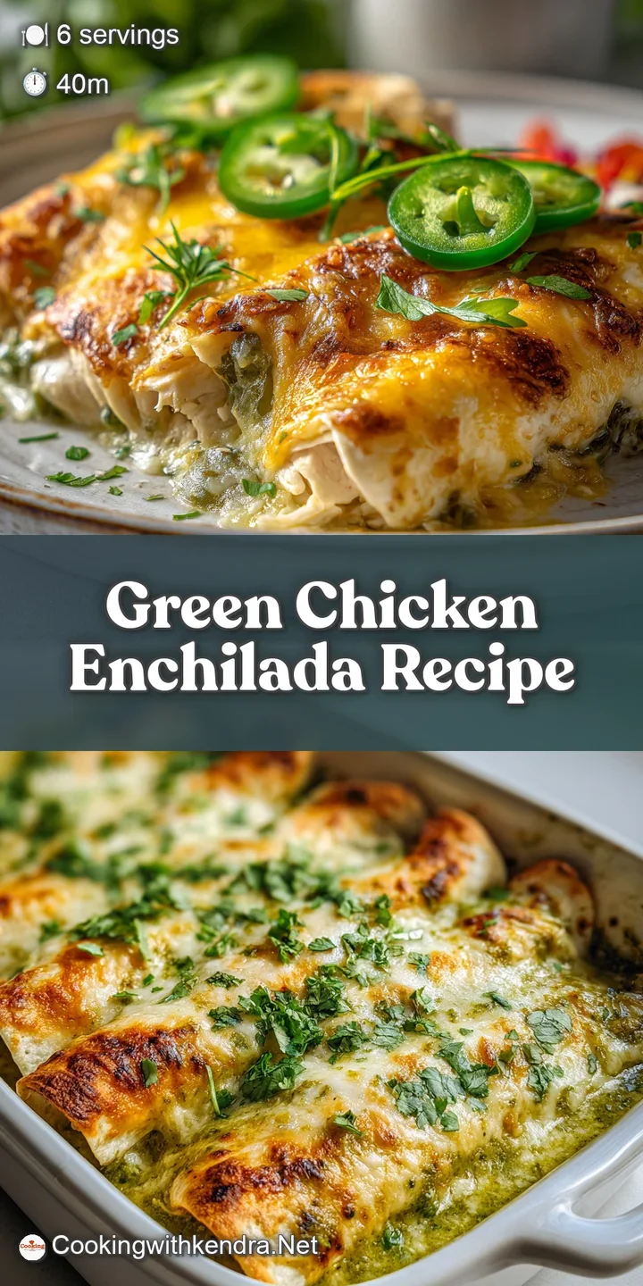 Close-up of a green enchilada with melted cheese and creamy sauce, hints of chicken, offering a warm, inviting perspective.