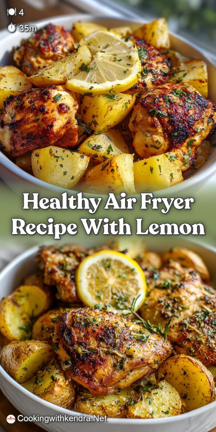 Close-up of glistening, perfectly air-fried chicken skin, punctuated by bright lemon peel; juicy and delicious fast weekni...