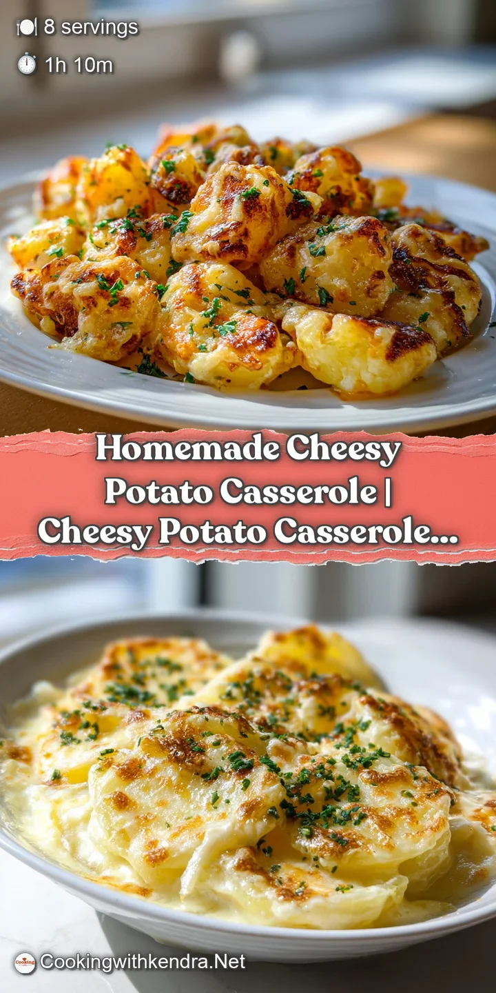 Melted cheese stretches over tender potato slices in a rich, golden-brown casserole.