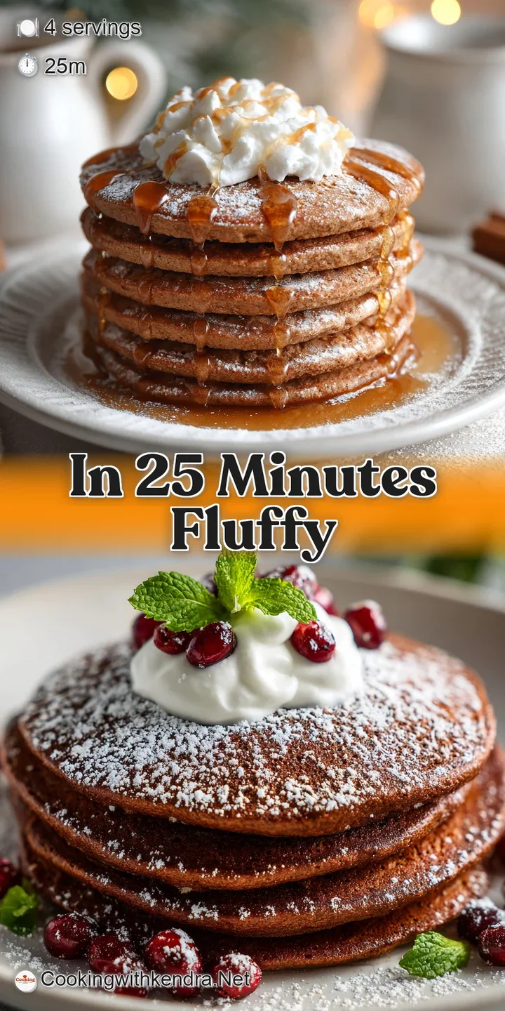 Close-up reveals fluffy texture of gingerbread pancakes, glistening with melted butter and a dusting of cinnamon, ready to...