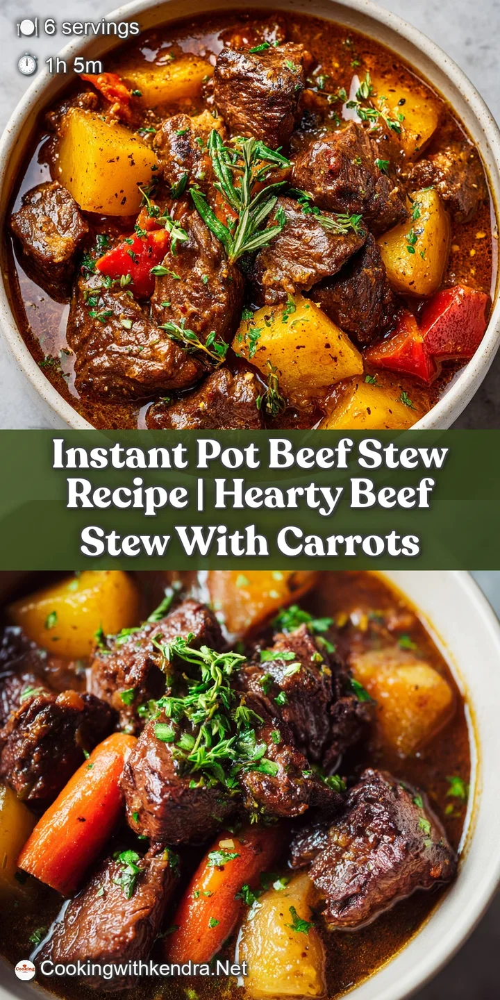 Close-up of glistening, fork-tender beef stew, with deep red carrots and soft potatoes in a rich, savory broth.