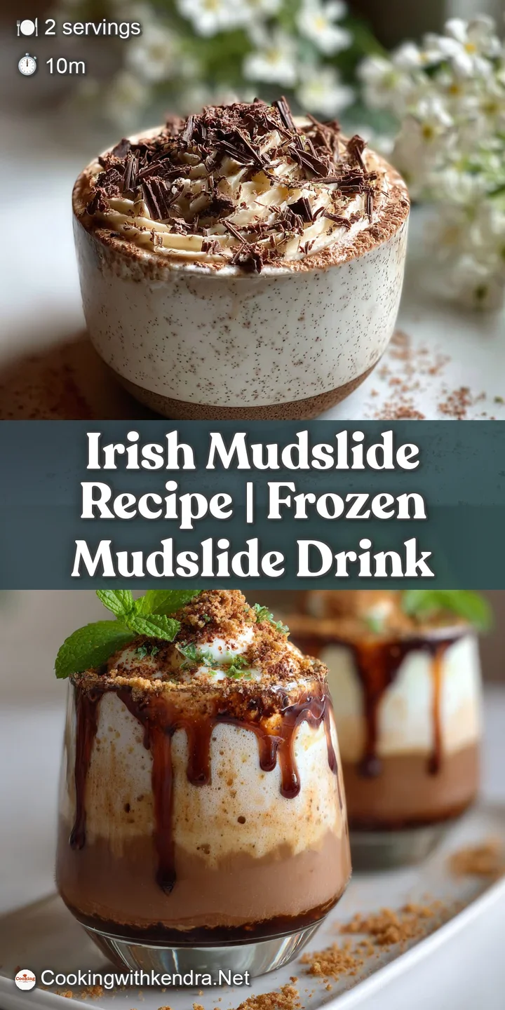 Close-up of a creamy Irish mudslide cocktail with visible ice crystals, chocolate syrup, and a smooth whipped cream topping.