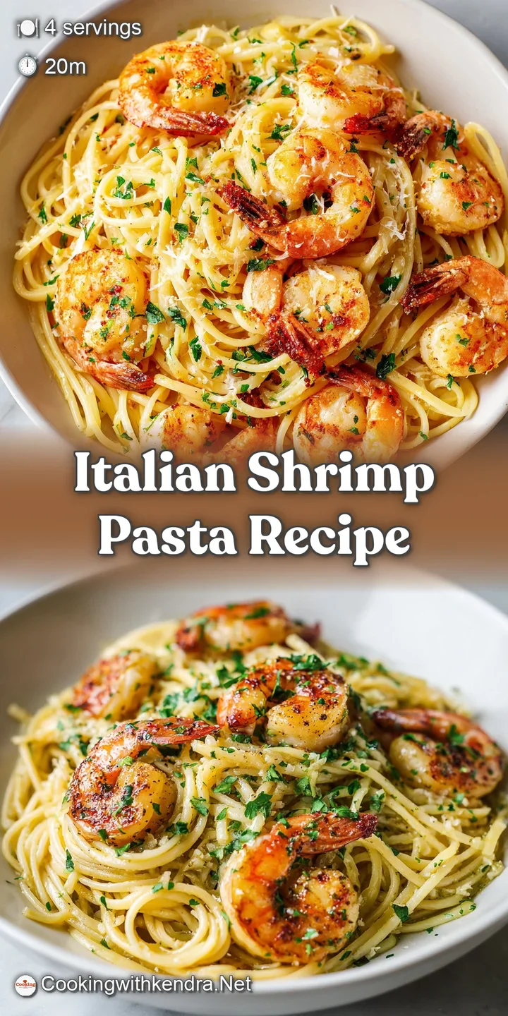 Close-up of juicy shrimp and tender pasta coated in a creamy sauce, speckled with herbs. Steam rises, hinting at warmth.