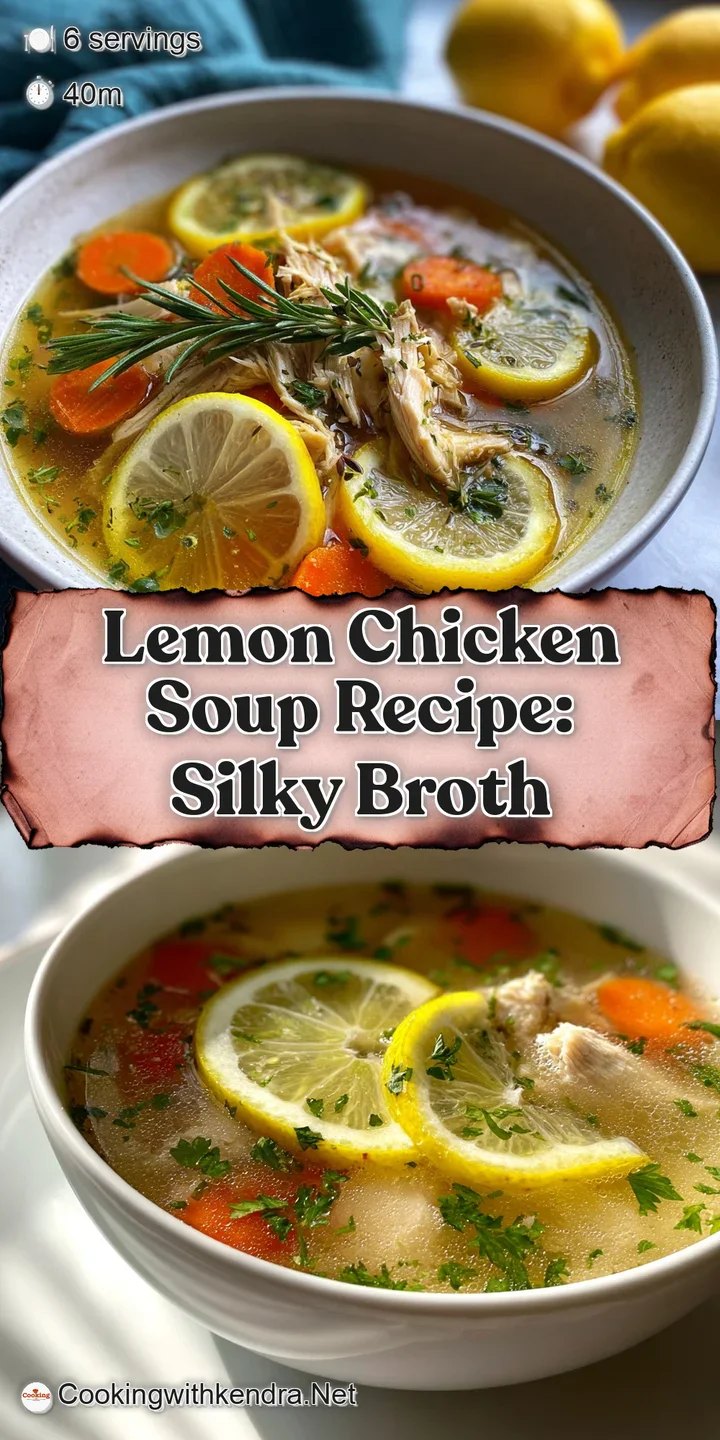 Close-up of vibrant Greek lemon chicken soup, showcasing tender chicken, plump orzo pasta, and a glistening, flavorful broth.