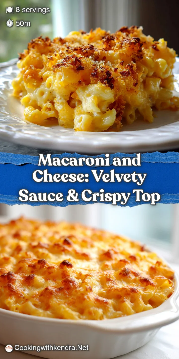 Close-up of creamy macaroni and cheese. Golden, bubbly sauce coats the pasta, promising a cheesy, comforting bite. Steamin...