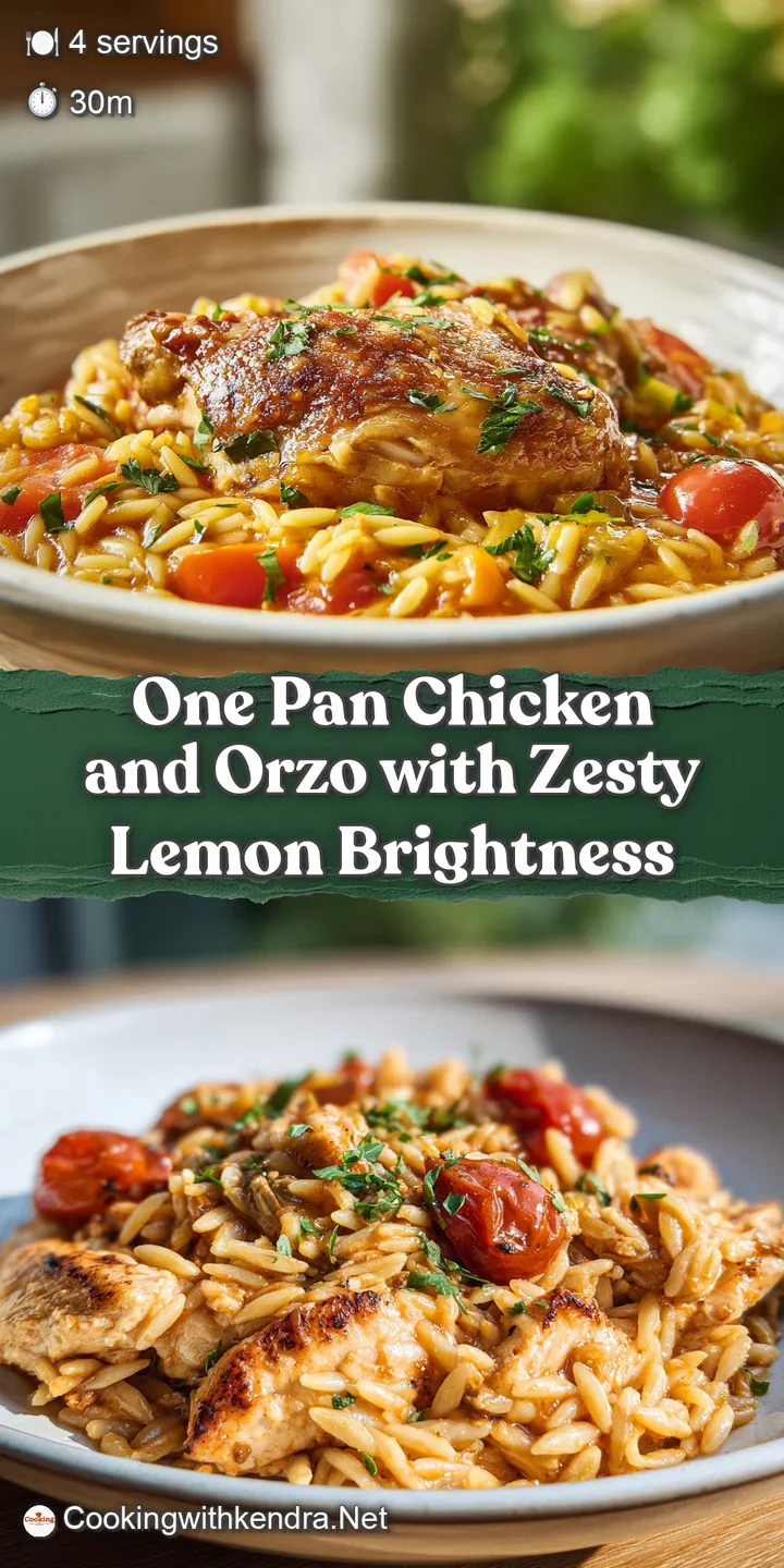 Close-up showcasing the juicy, golden-brown chicken amidst a bed of pearl-shaped orzo, all shimmering with a light lemon g...