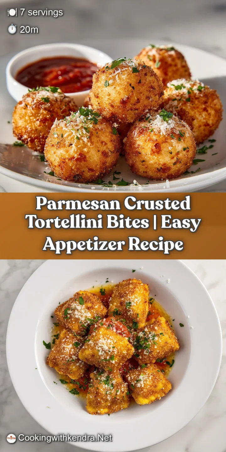 Close-up reveals the crispy, golden texture of a parmesan-crusted tortellini, showcasing its inviting cheesy crust.