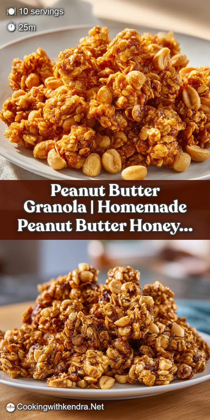 Close-up of toasted amber granola clumps showing a sticky, glossy texture and scattered slivered almonds.