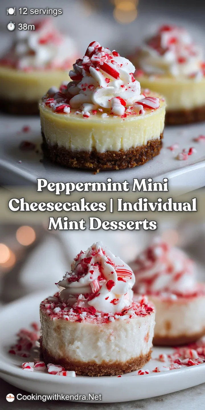Close-up of a peppermint mini cheesecake, displaying a smooth, creamy texture and a vibrant red and white peppermint topping.