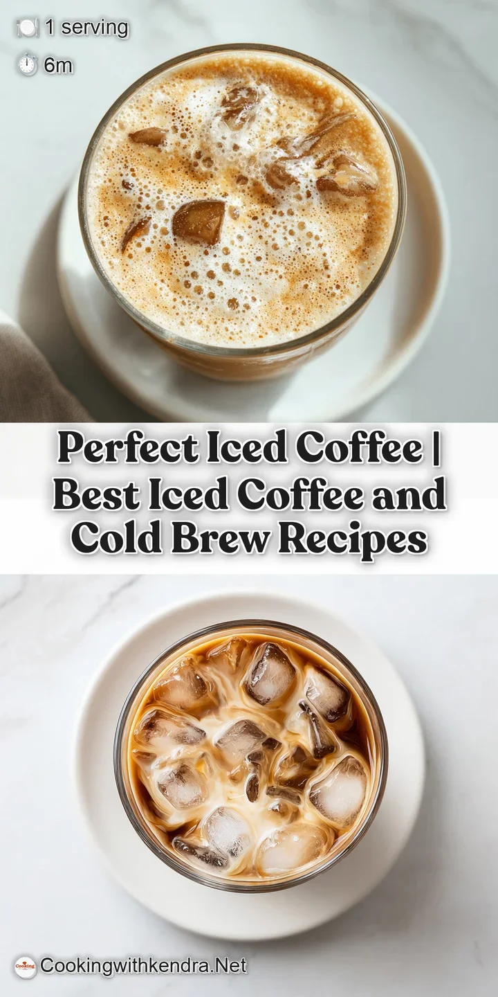 Close-up of icy coffee, rich dark brew, creamy white swirl, condensation droplets.