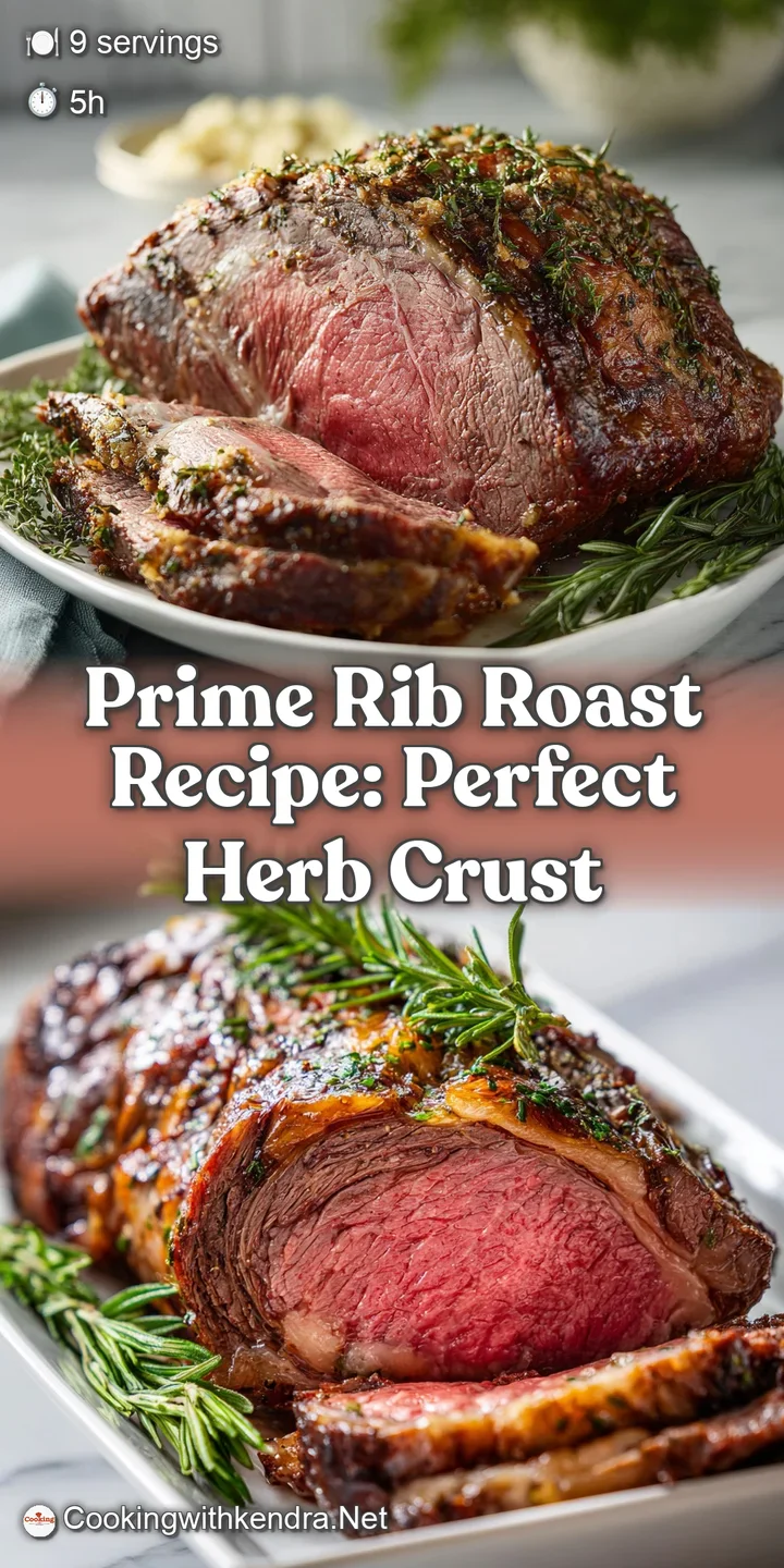 Juicy, close-up shot of a sliced prime rib roast revealing its perfect pink center and deeply browned, flavorful crust. Mo...
