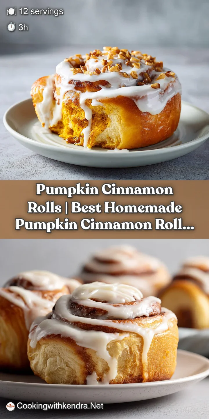 Close-up of a soft, doughy cinnamon roll with swirls of pumpkin spice and a glossy cream cheese glaze.