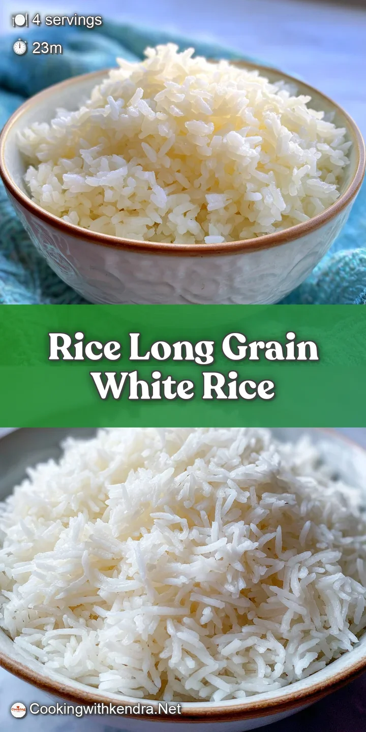 Close-up of bright white, fluffy long-grain rice with individual grains distinct and slightly moist, promising a light tex...
