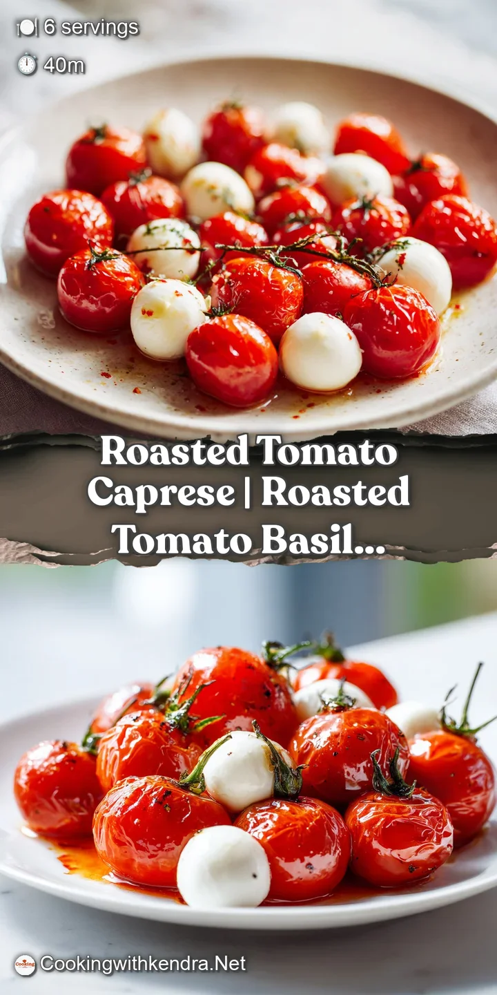 Macro shot of a juicy roasted tomato with melted mozzarella, fresh basil, and a drop of syrupy balsamic glaze