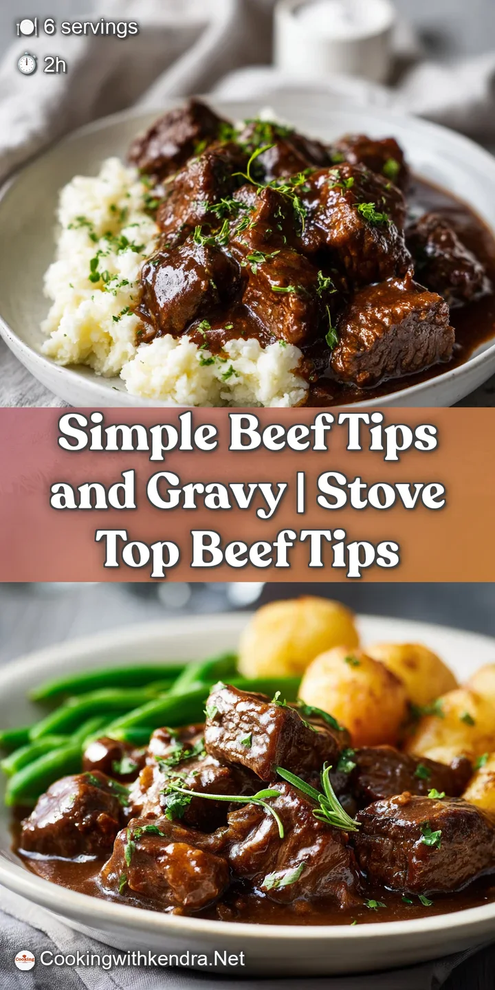 Close-up of glistening beef tips in thick, savory gravy. Hints of herbs and spices visible, promising a flavorful bite.