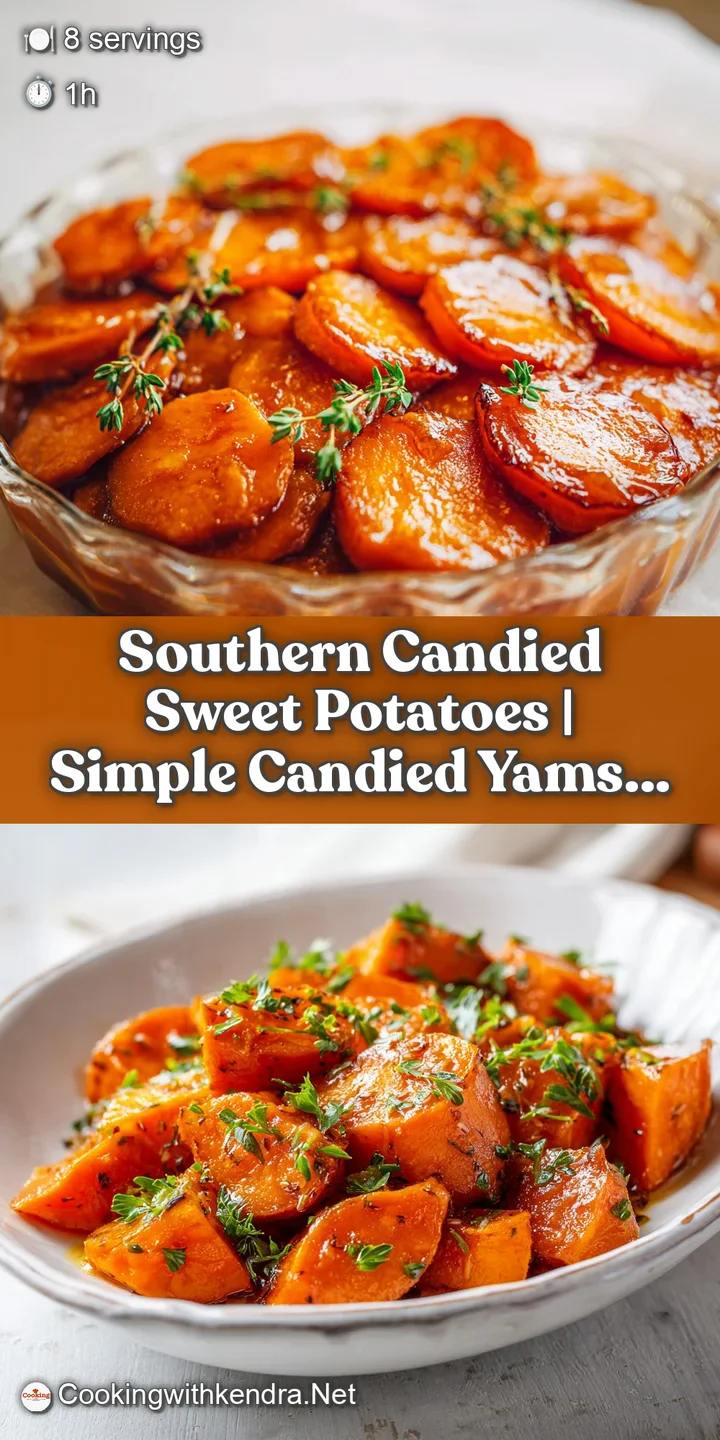 Close-up of tender sweet potato chunks coated in a shimmering, buttery brown sugar syrup.