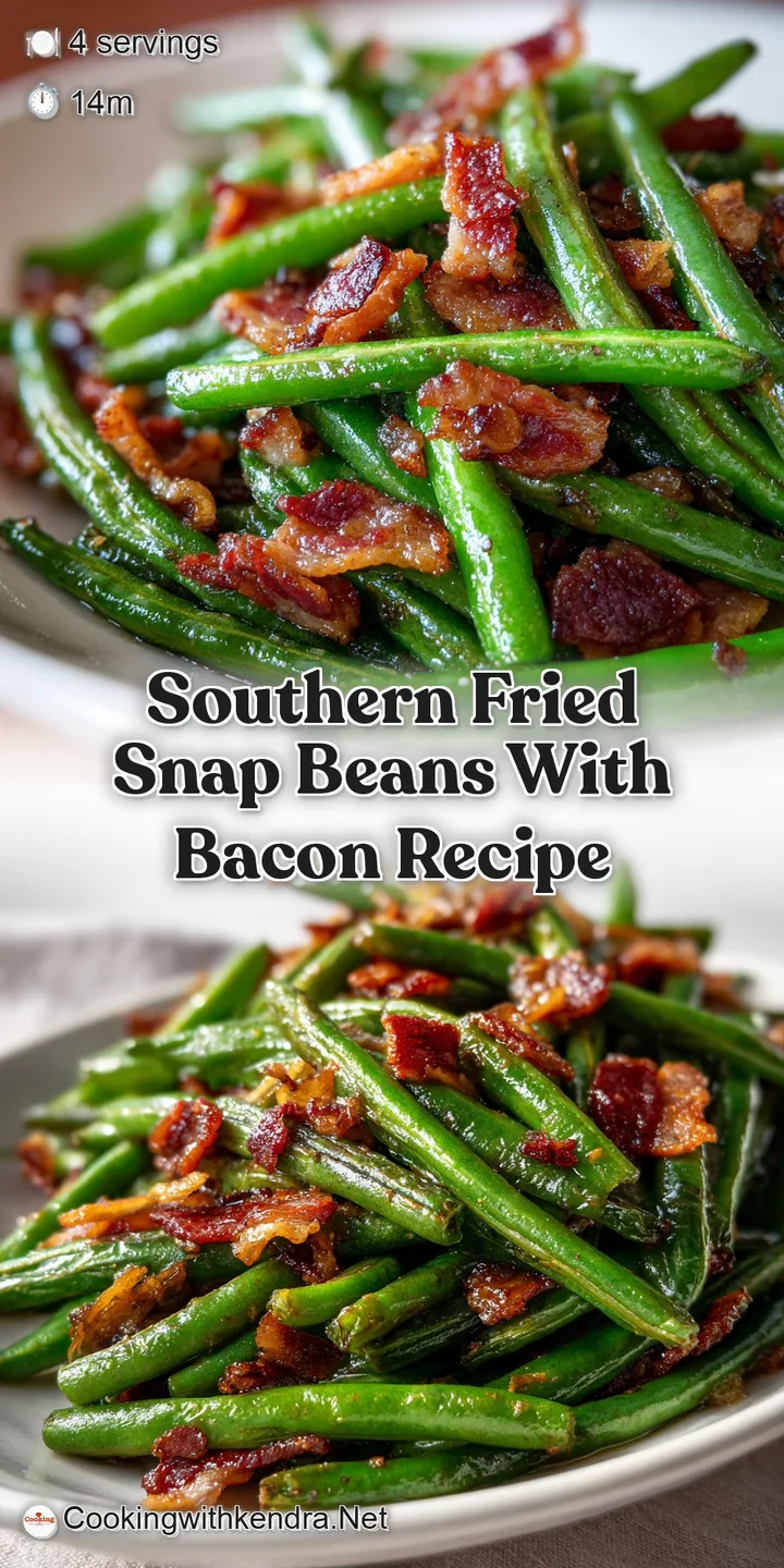 Close-up of glossy green beans with crinkled, caramelized edges, punctuated by savory, crispy bacon pieces.
