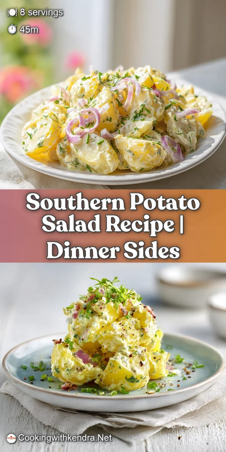 Close-up of smooth, creamy potato salad with visible bits of chopped egg and parsley.