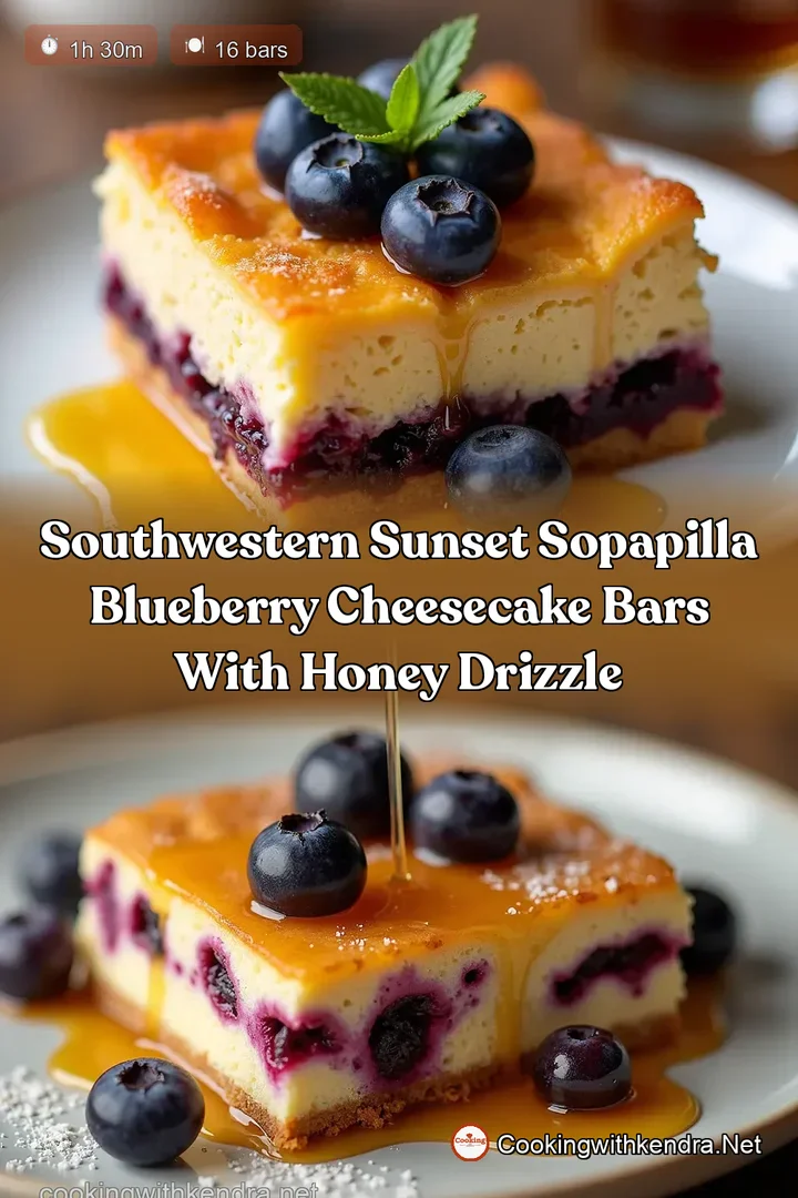 Southwestern Sunset Sopapilla Blueberry Cheesecake Bars with Honey Drizzle