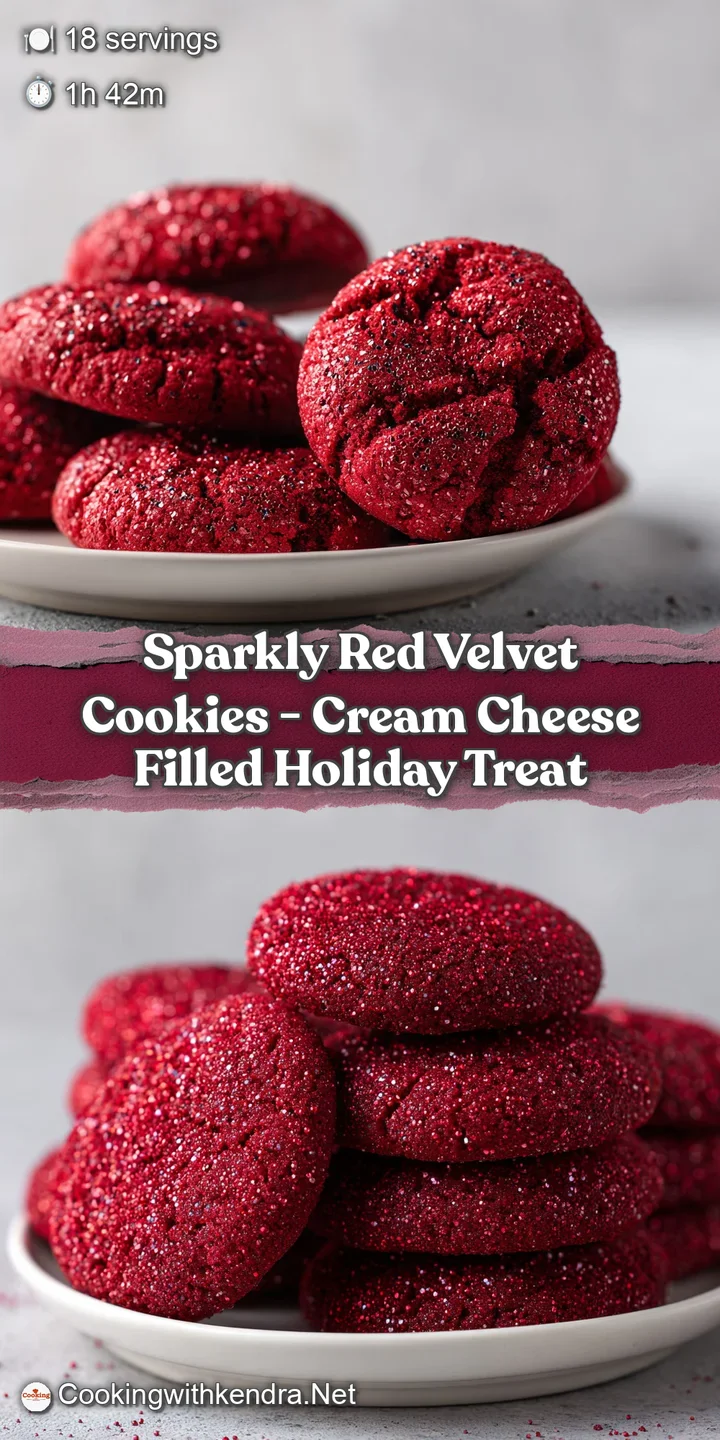 Close-up of a broken red velvet cookie revealing a luscious, smooth white cheesecake center.