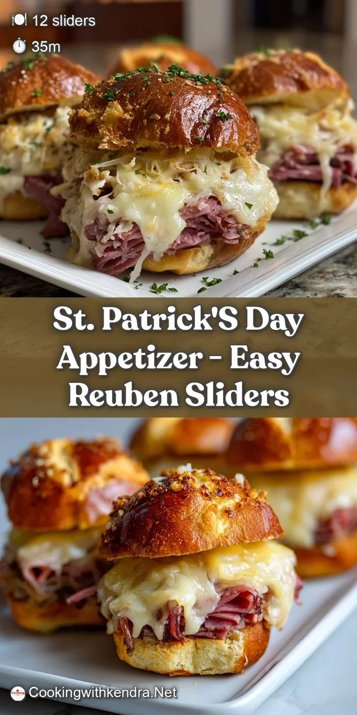 Close-up of a Reuben slider showcasing layers of corned beef, melted cheese, and golden, toasted bread. Hints of pink & cr...