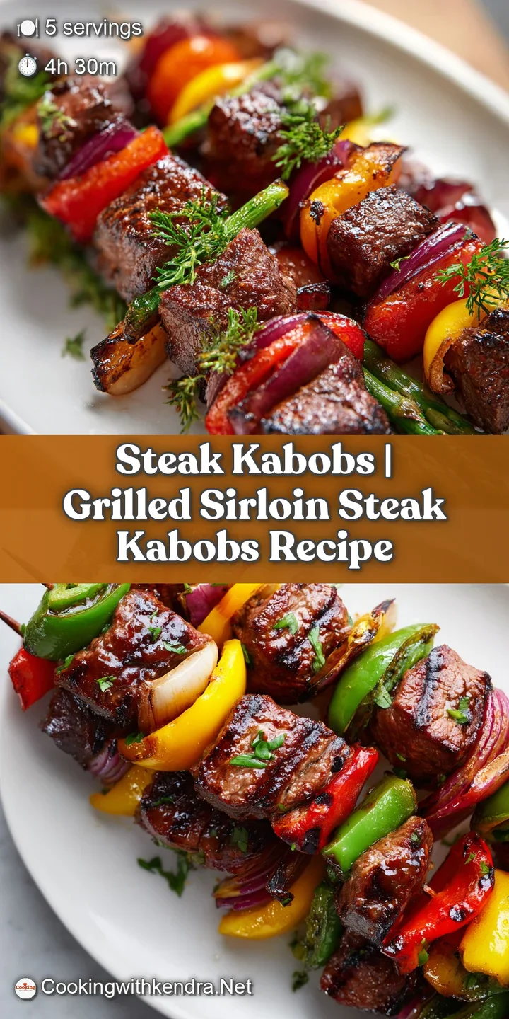 Close-up of tender, seared sirloin cubes with beautiful grill marks, nestled amongst charred red onion and green peppers.