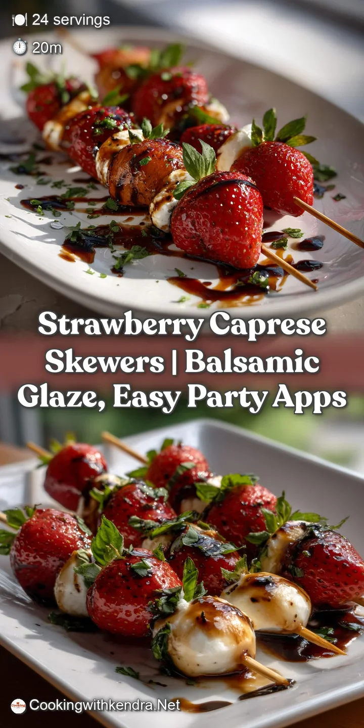 Close-up of juicy red strawberries paired with soft white mozzarella, fragrant green basil, and the rich sheen of balsamic...